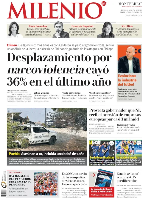 Portada de Milenio del lunes, 18 de mayo de 2026