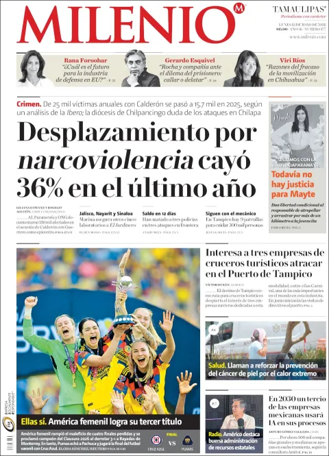 Portada de Milenio Tamaulipas del lunes, 18 de mayo de 2026