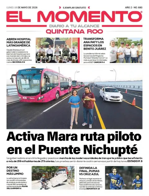Portada de El Momento Quintana Roo del lunes, 18 de mayo de 2026