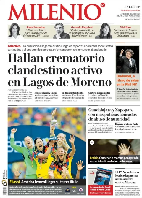 Portada de Milenio Jalisco del lunes, 18 de mayo de 2026