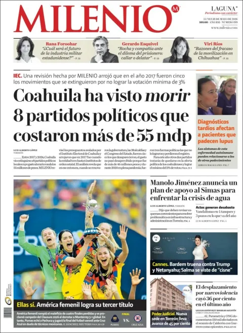 Portada de Milenio Laguna del lunes, 18 de mayo de 2026
