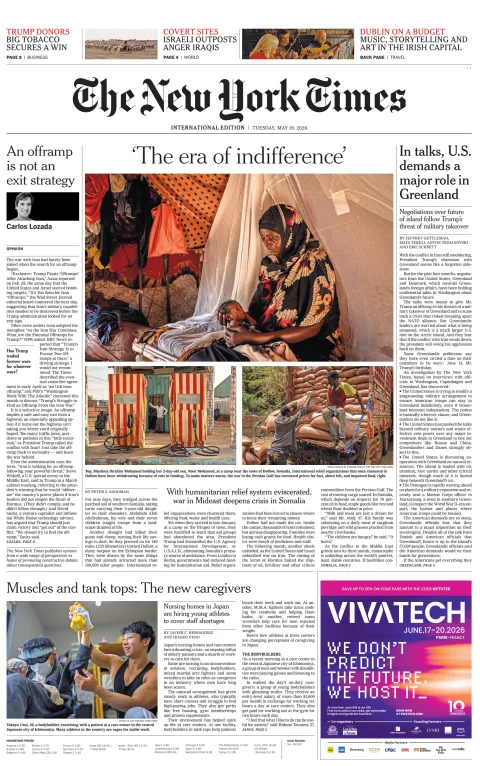 Portada de The New York Times (international) del martes, 19 de mayo de 2026