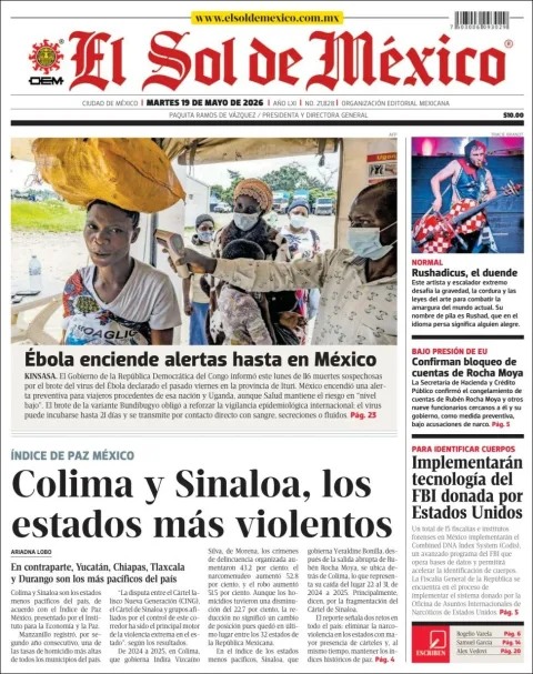 Portada de El Sol de Mexico del martes, 19 de mayo de 2026