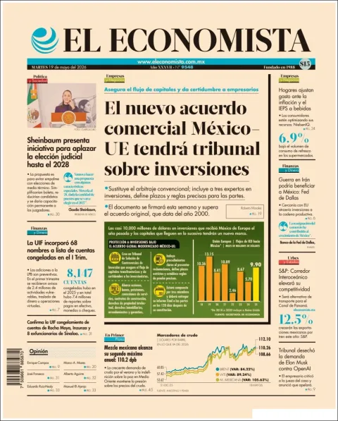 Portada de El Economista del martes, 19 de mayo de 2026