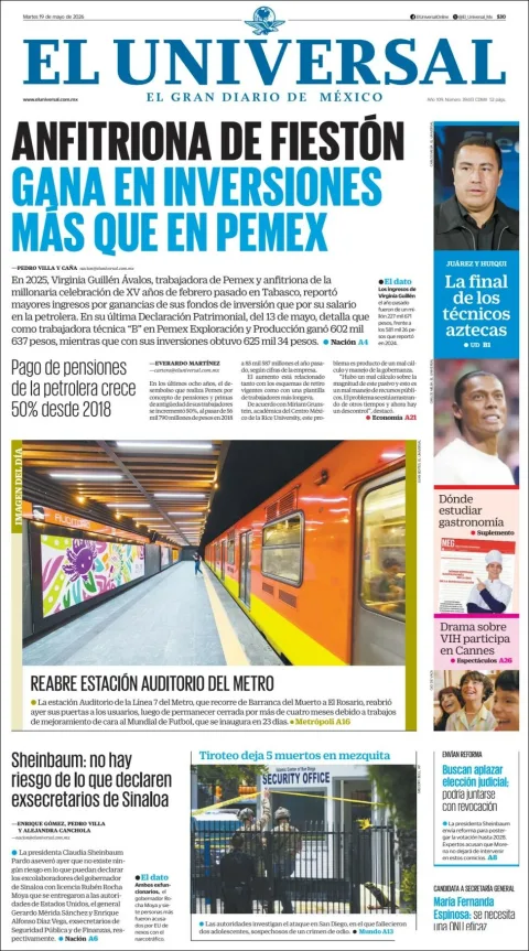 Portada de El Universal del martes, 19 de mayo de 2026