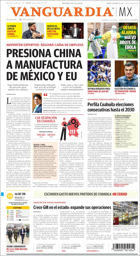 Portada de Vanguardia del martes, 19 de mayo de 2026