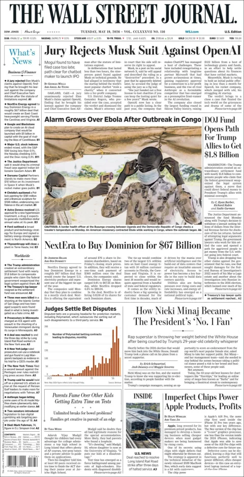 Portada de The Wall Street Journal