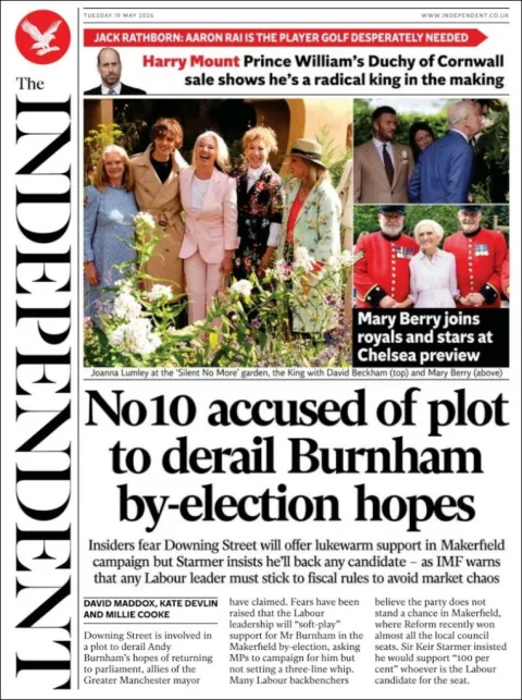 Portada de The Independent del martes, 19 de mayo de 2026