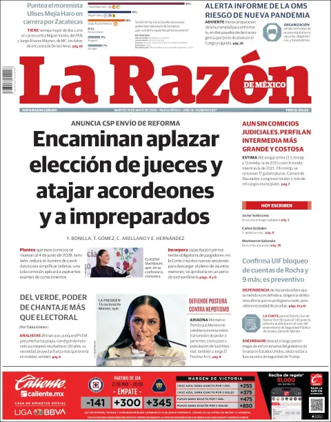 Portada de La Razon del martes, 19 de mayo de 2026