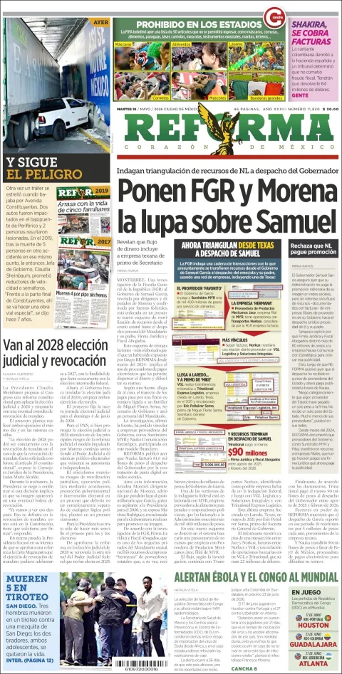 Portada de Reforma del martes, 19 de mayo de 2026