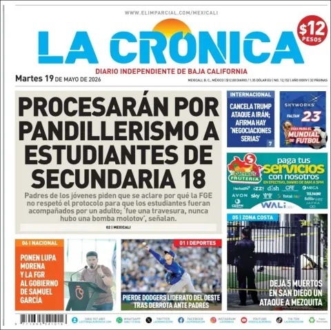 Portada de La Cronica del martes, 19 de mayo de 2026