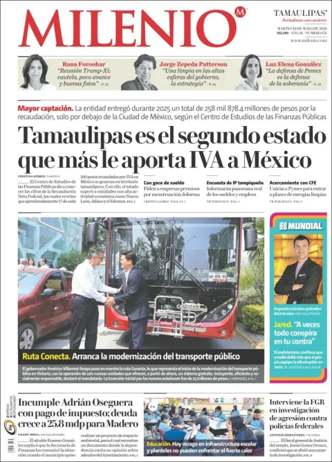 Portada de Milenio Tamaulipas del martes, 19 de mayo de 2026