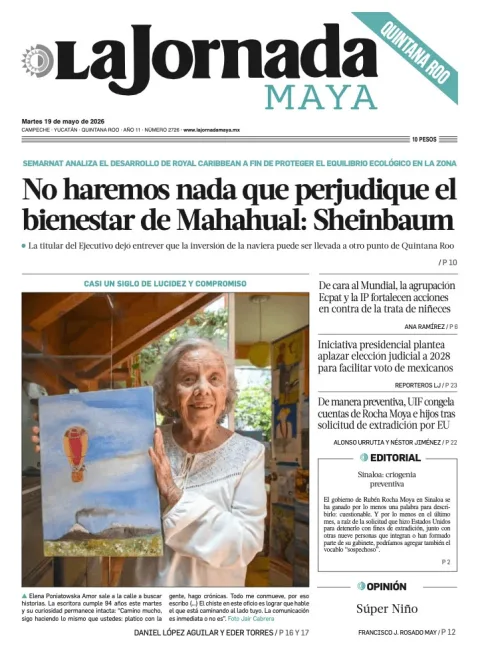 Portada de La Jornada Maya Quintana Roo del martes, 19 de mayo de 2026