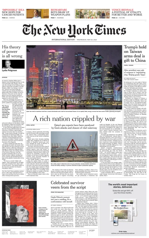 Portada de The New York Times (international) del miércoles, 20 de mayo de 2026