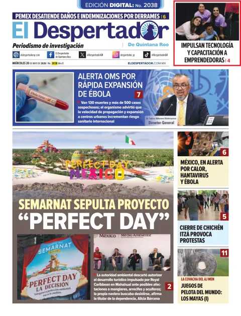 Portada de El Despertador de Quintana Roo del miércoles, 20 de mayo de 2026