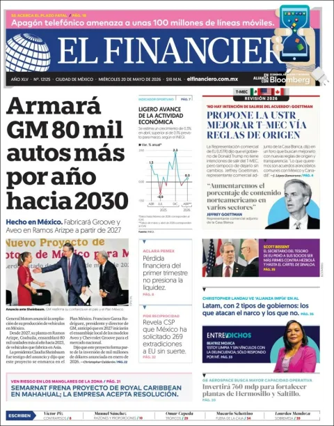 Portada de El Financiero del miércoles, 20 de mayo de 2026