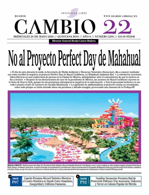 Portada de Diario Cambio 22 (portada) del miércoles, 20 de mayo de 2026