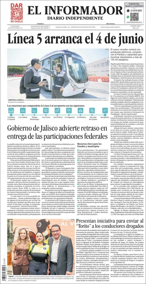 Portada de El Informador del miércoles, 20 de mayo de 2026