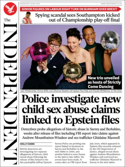 Portada de The Independent del miércoles, 20 de mayo de 2026