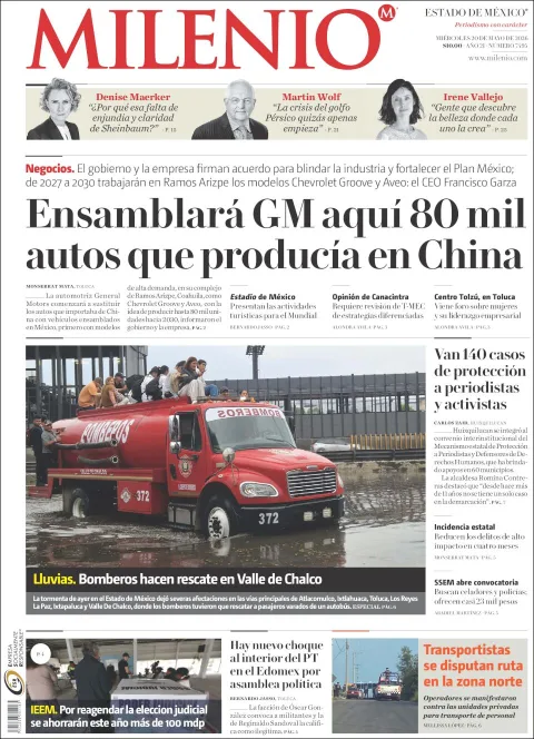 Portada de Milenio Edo de Mexico del miércoles, 20 de mayo de 2026