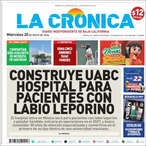 Portada de La Cronica del miércoles, 20 de mayo de 2026