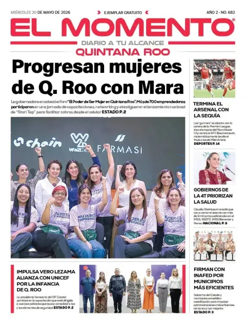 Portada de El Momento Quintana Roo del miércoles, 20 de mayo de 2026