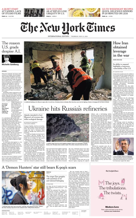 Portada de The New York Times (international) del jueves, 21 de mayo de 2026