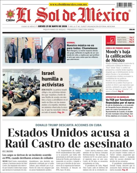 Portada de El Sol de Mexico del jueves, 21 de mayo de 2026