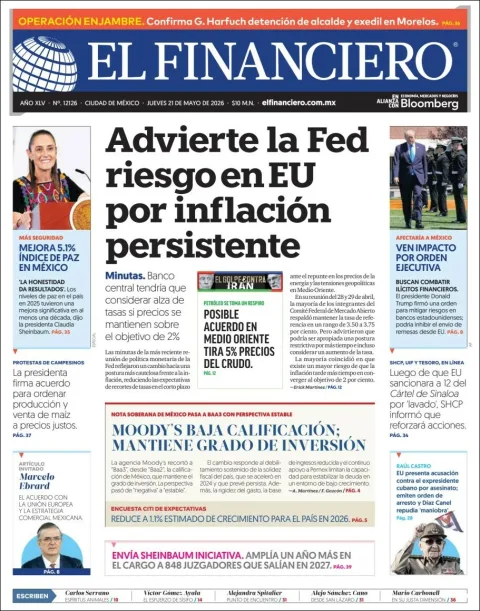 Portada de El Financiero del jueves, 21 de mayo de 2026