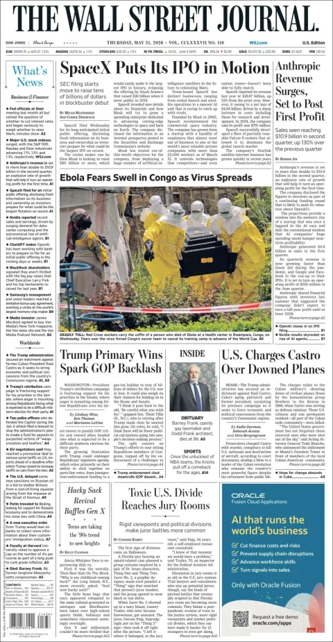 Portada de The Wall Street Journal