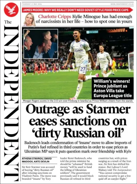 Portada de The Independent del jueves, 21 de mayo de 2026