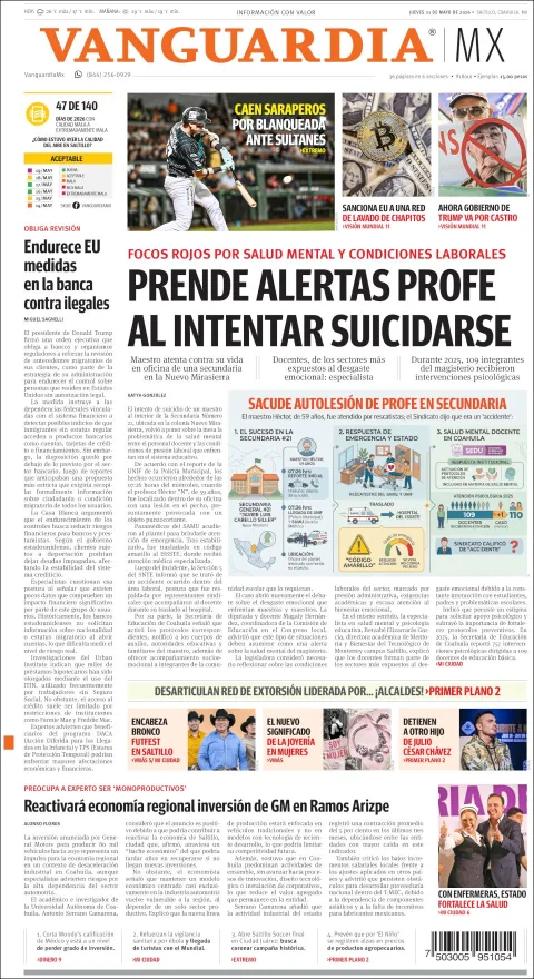 Portada de Vanguardia del jueves, 21 de mayo de 2026