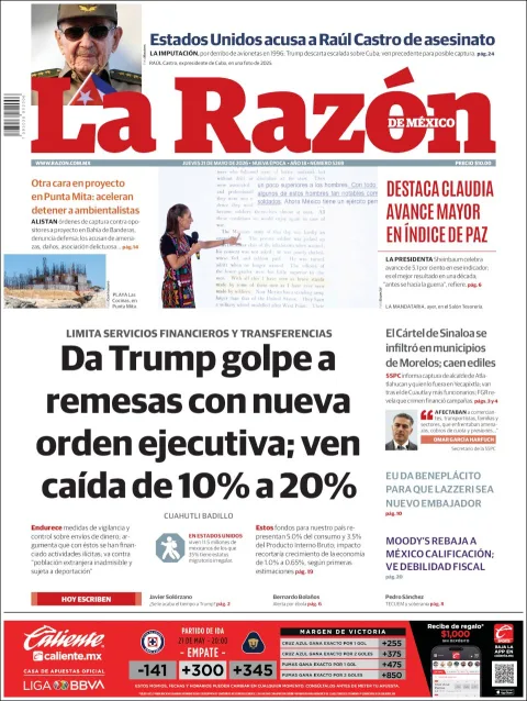 Portada de La Razon del jueves, 21 de mayo de 2026