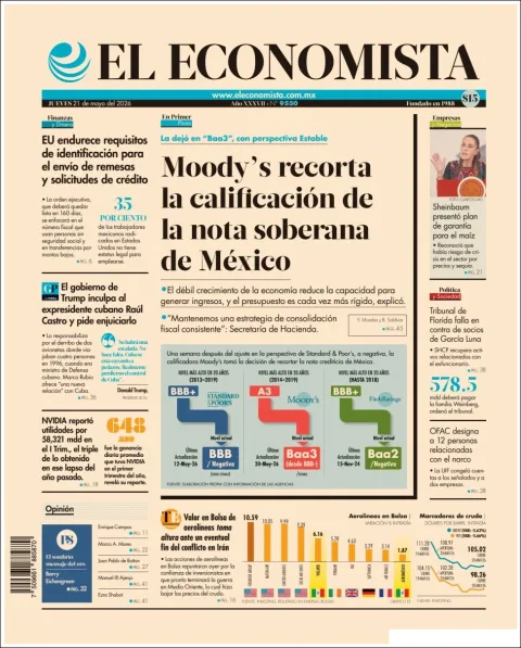 Portada de El Economista del jueves, 21 de mayo de 2026