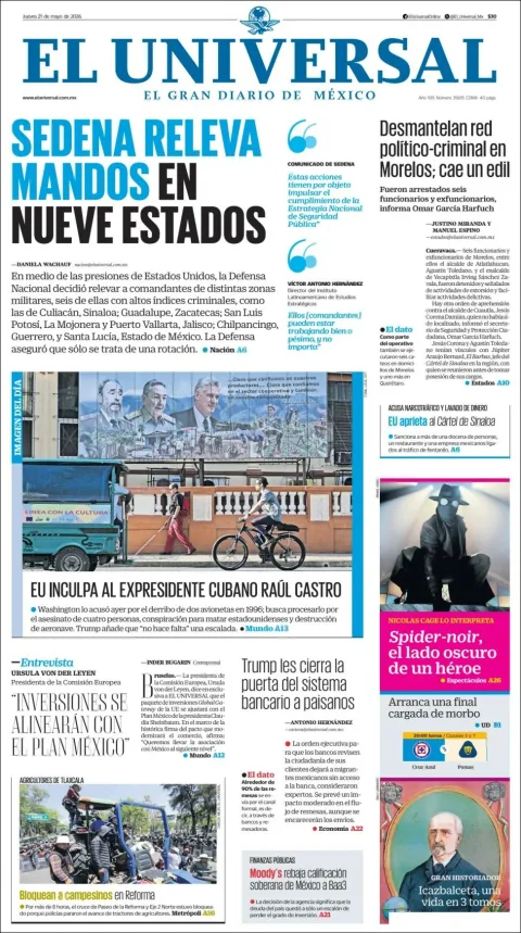 Portada de El Universal del jueves, 21 de mayo de 2026