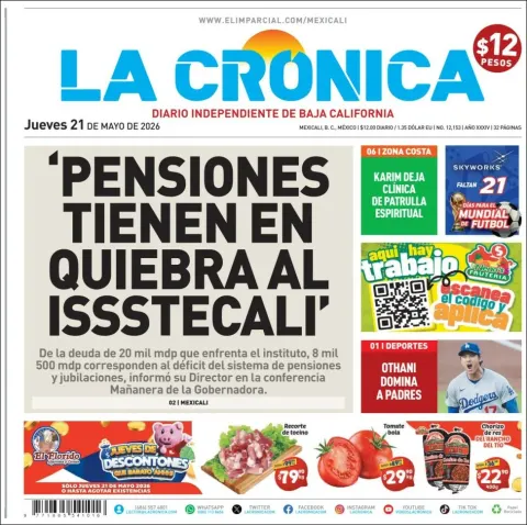 Portada de La Cronica del jueves, 21 de mayo de 2026