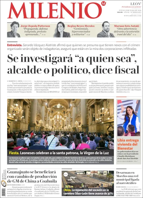 Portada de Milenio Leon del jueves, 21 de mayo de 2026