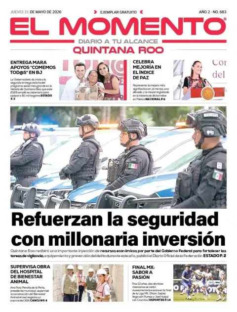 Portada de El Momento Quintana Roo del jueves, 21 de mayo de 2026