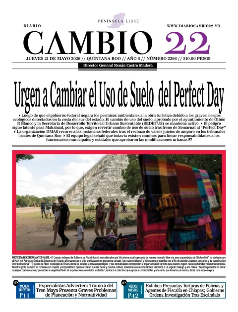 Portada de Diario Cambio 22 (contraportada) del jueves, 21 de mayo de 2026