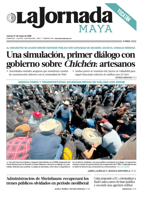 Portada de La Jornada Maya Yucatán del jueves, 21 de mayo de 2026