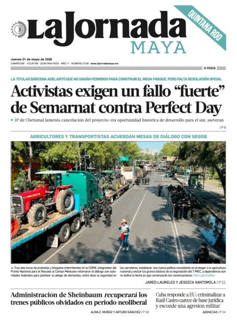 Portada de La Jornada Maya Quintana Roo del jueves, 21 de mayo de 2026