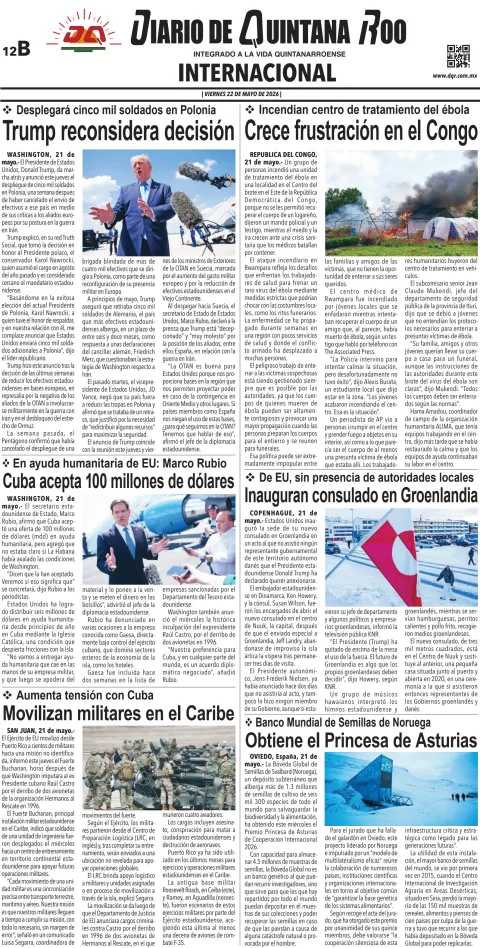 Portada de Diario de Quintana Roo (contra Portada) del 2026-05-22
