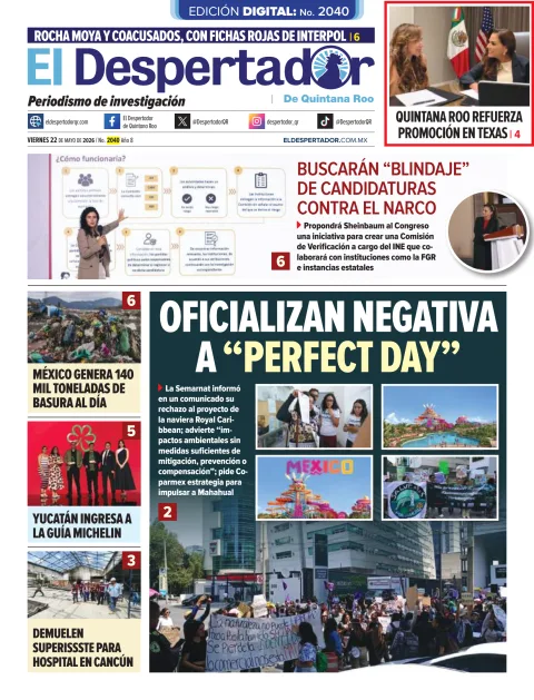 Portada de El Despertador de Quintana Roo del viernes, 22 de mayo de 2026