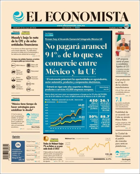 Portada de El Economista del viernes, 22 de mayo de 2026