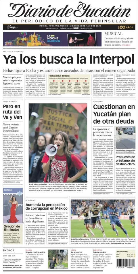 Portada de Diario de Yucatán del viernes, 22 de mayo de 2026