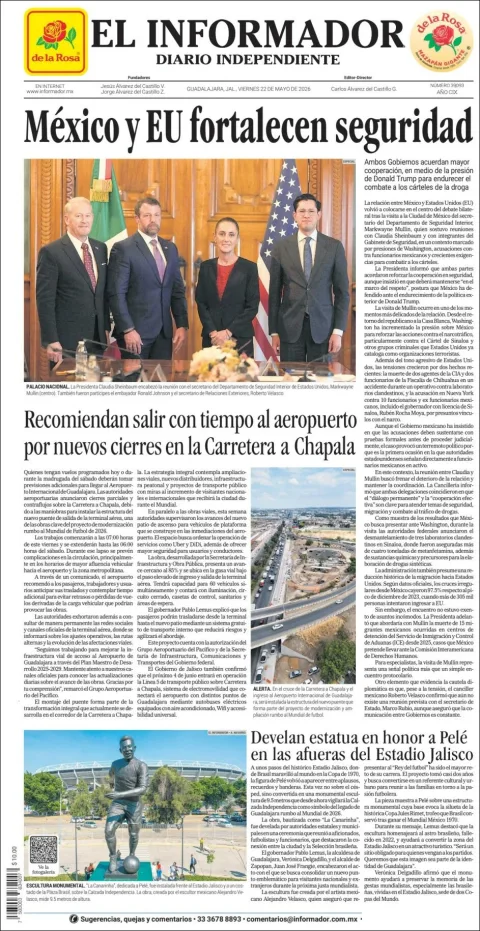 Portada de El Informador del viernes, 22 de mayo de 2026
