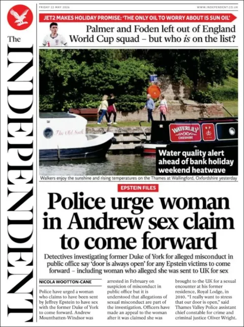Portada de The Independent del viernes, 22 de mayo de 2026