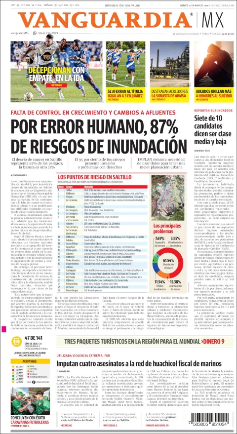 Portada de Vanguardia del viernes, 22 de mayo de 2026