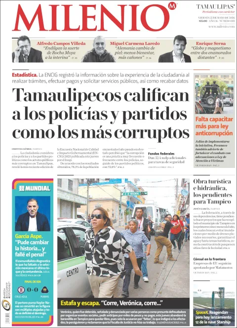 Portada de Milenio Tamaulipas del viernes, 22 de mayo de 2026