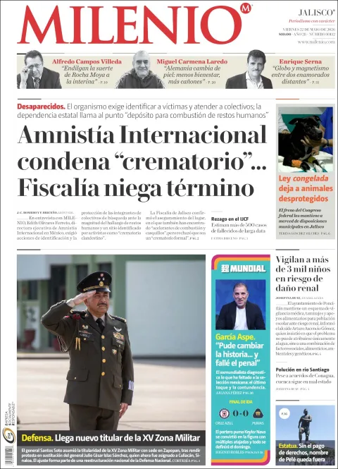 Portada de Milenio Jalisco del viernes, 22 de mayo de 2026